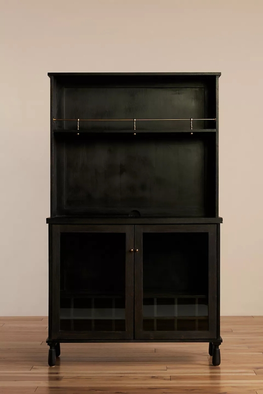 Modern Black Wooden Bar Cabinet with Glass Doors