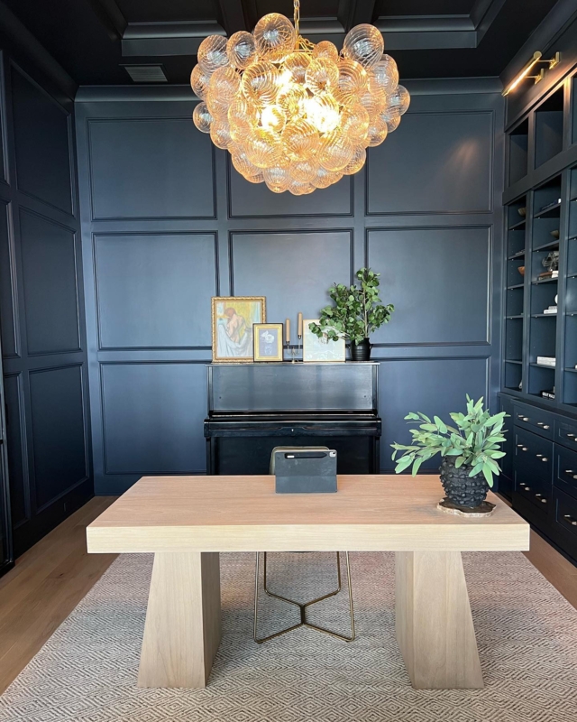 Modern Bleached Oak Desk in Navy Blue Office