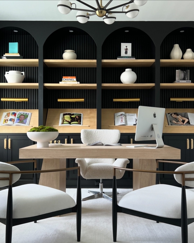 Modern Bleached Oak Desk with Black Shelving