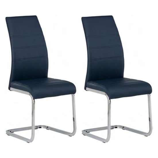Modern Blue Faux Leather Dining Chairs with Chrome Legs