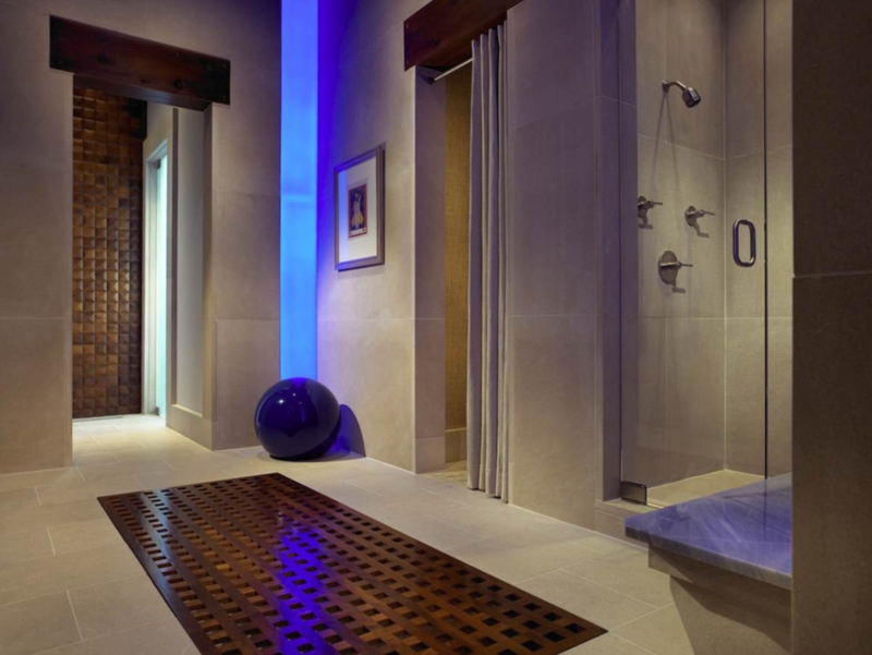 Modern Blue LED Corner Lighting in Bathroom