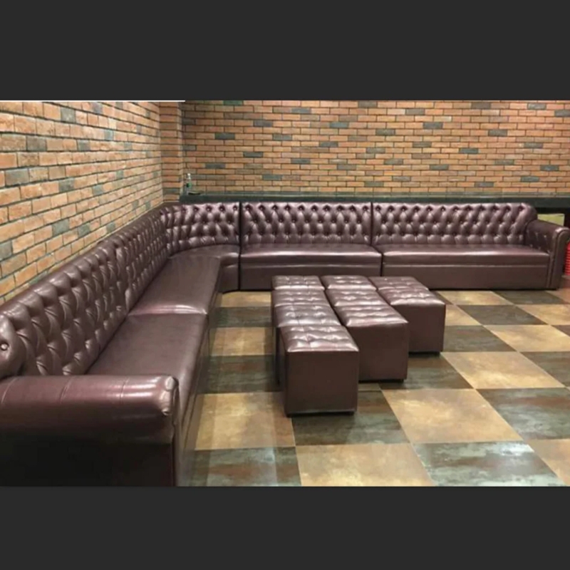 Modern Brown Leather Sectional Sofa in Bar Lounge