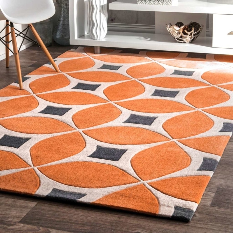 Modern Burnt Orange Geometric Pattern Area Rug
