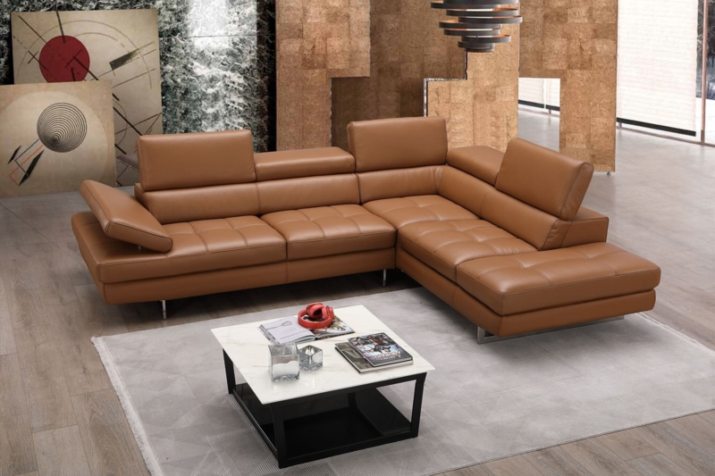 Modern Caramel Italian Leather Sectional Sofa