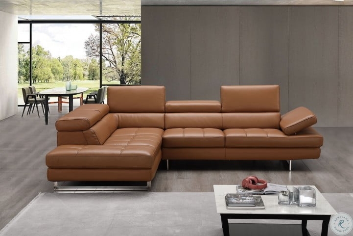 Modern Caramel Italian Leather Sectional Sofa