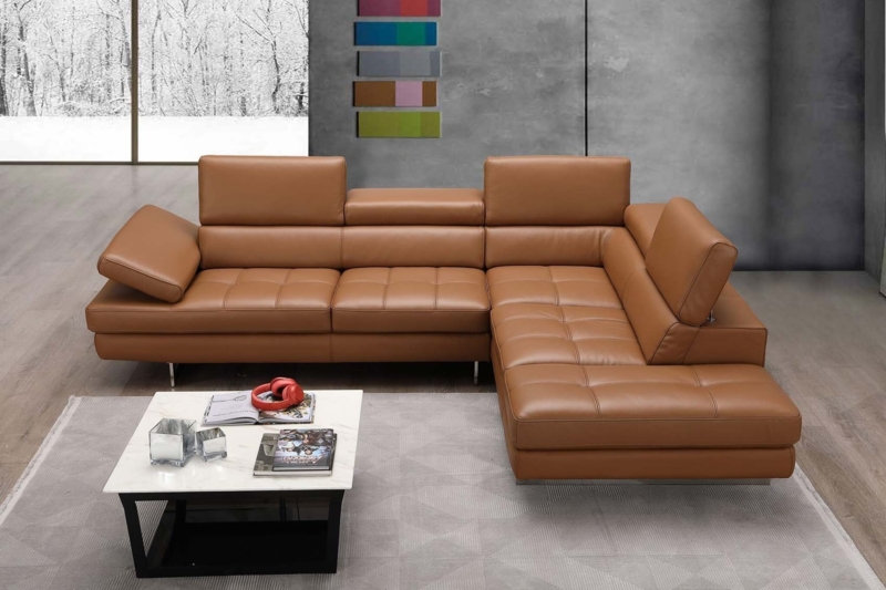 Modern Caramel Italian Leather Sectional Sofa