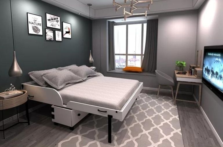 Modern Caribou Queen Murphy Bed in Cozy Bedroom