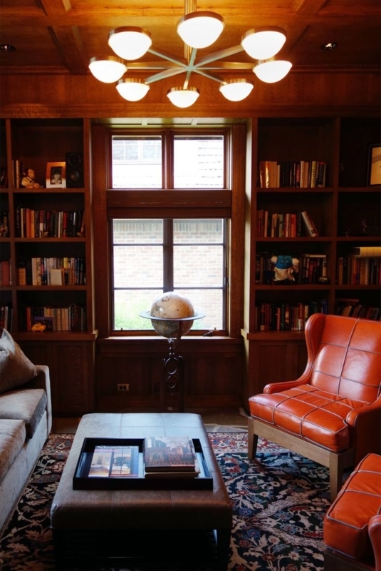 Modern Chandelier Illuminates Classic Library Space