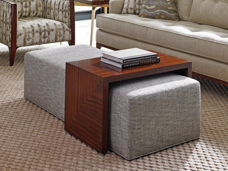 Modern Cocktail Ottoman with Sliding Wood Tray