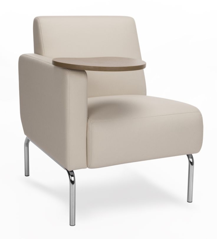 Modern Cream Armchair with Attached Wood Desk