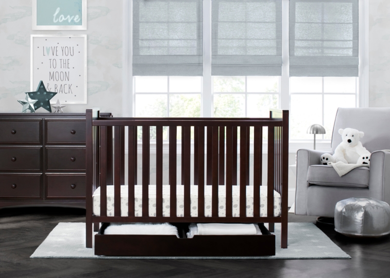 Modern Dark Wood Convertible Baby Crib with Storage