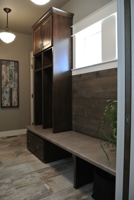 Modern Dark Wood Entryway Lockers with Storage Doors