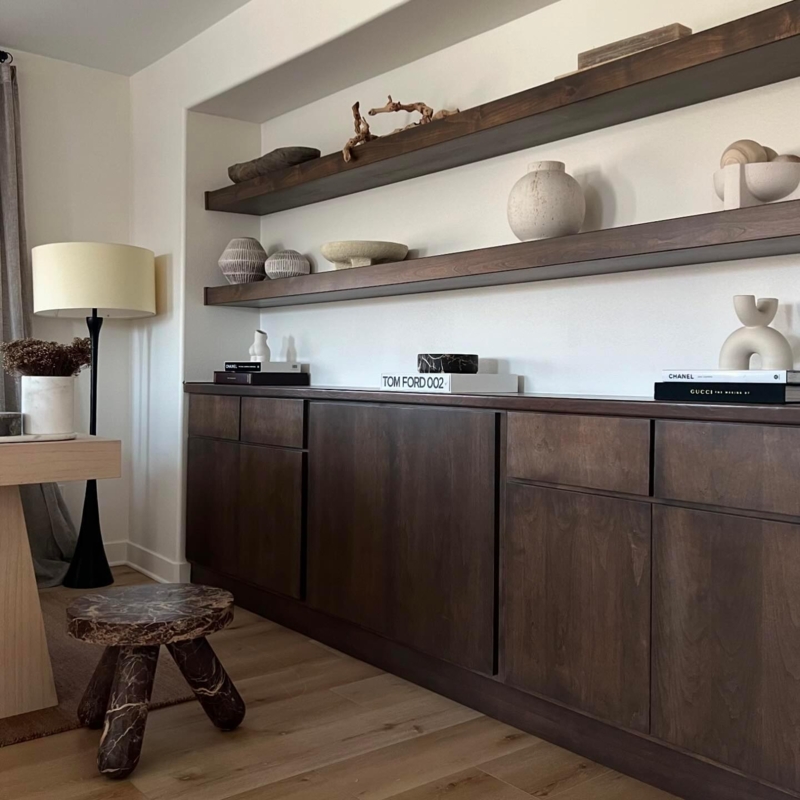 Modern Dark Wood Storage Cabinet with Floating Shelves