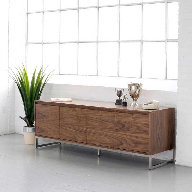 Modern Extra Long Walnut Wood Sideboard with Metal Legs