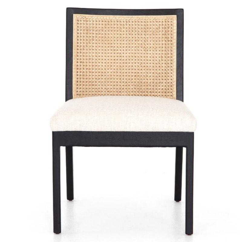 Modern Farmhouse Black Cane and Linen Chair