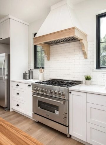 Modern Farmhouse Kitchen with Wooden Range Hood