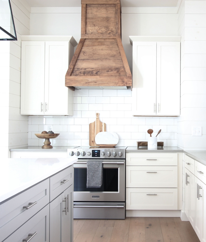 Modern Farmhouse Kitchen with Wooden Range Hood