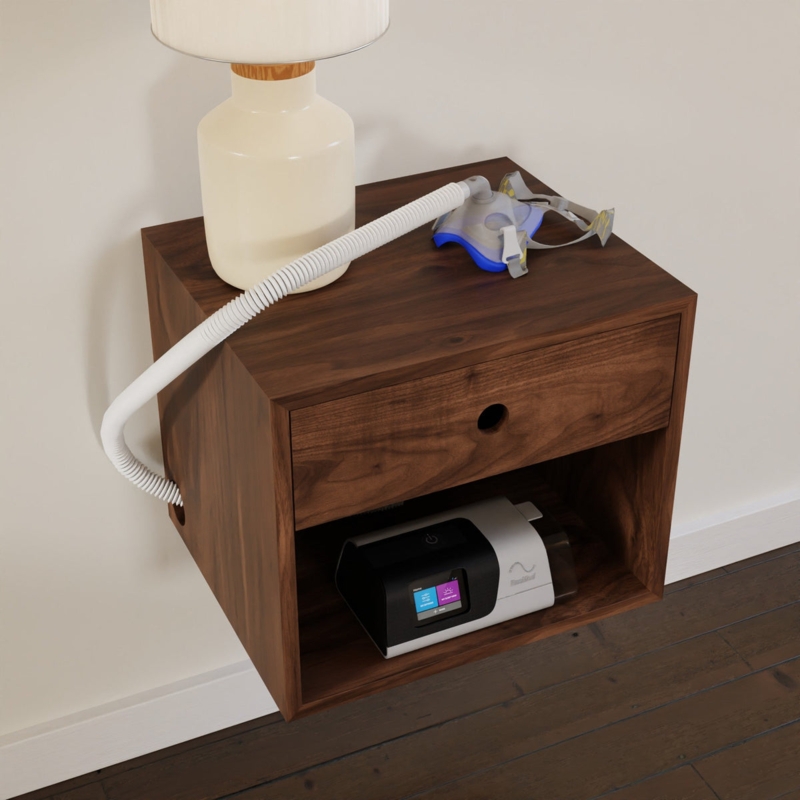 Modern Floating Walnut Nightstand with CPAP Storage