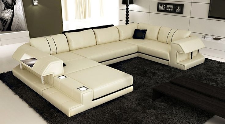 Modern Futuristic Cream Leather Sectional Couch