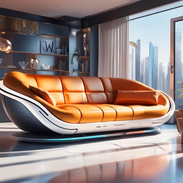Modern Futuristic Orange Pod Sofa in Living Room