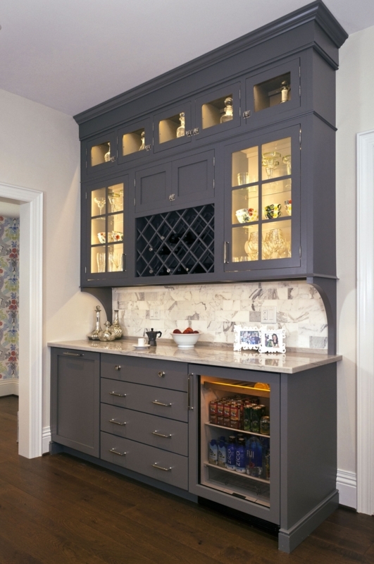Modern Gray Glass Front Kitchen Cabinets