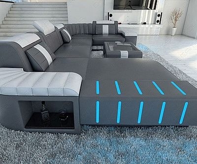 Modern Gray LED Sectional Sofa with Storage