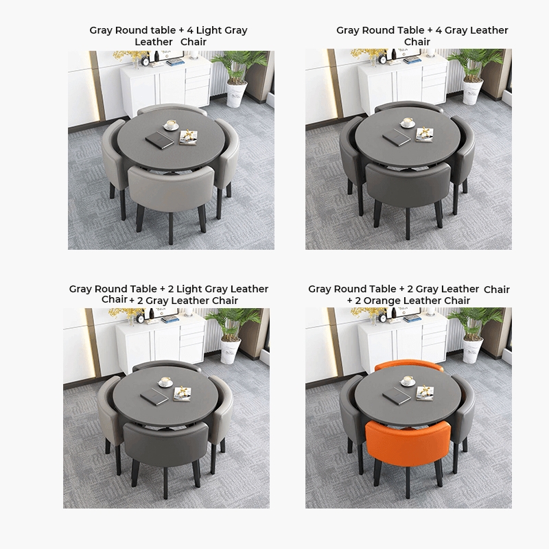 Modern Gray Round Dining Table with Upholstered Chairs