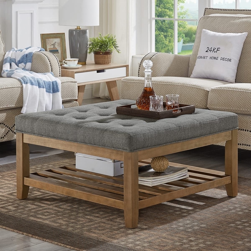 Modern Gray Upholstered Ottoman Coffee Table