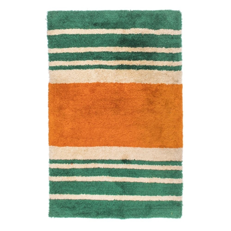 Modern Green and Orange Striped Area Rug Design