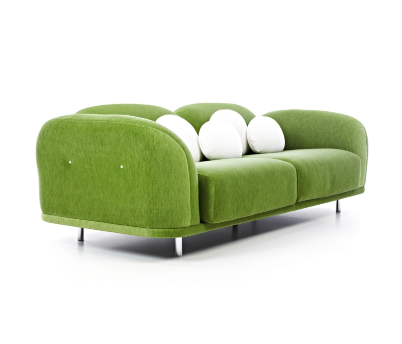 Modern Green Cloud Sofa with White Accent Pillows