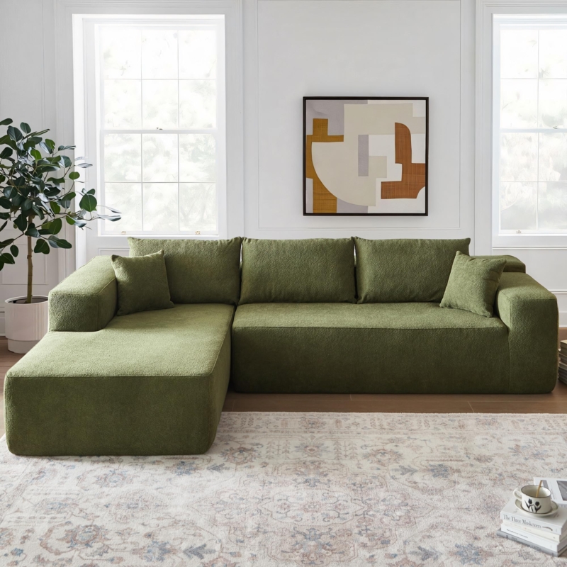 Modern Green Sectional Sofa in Bright Living Room