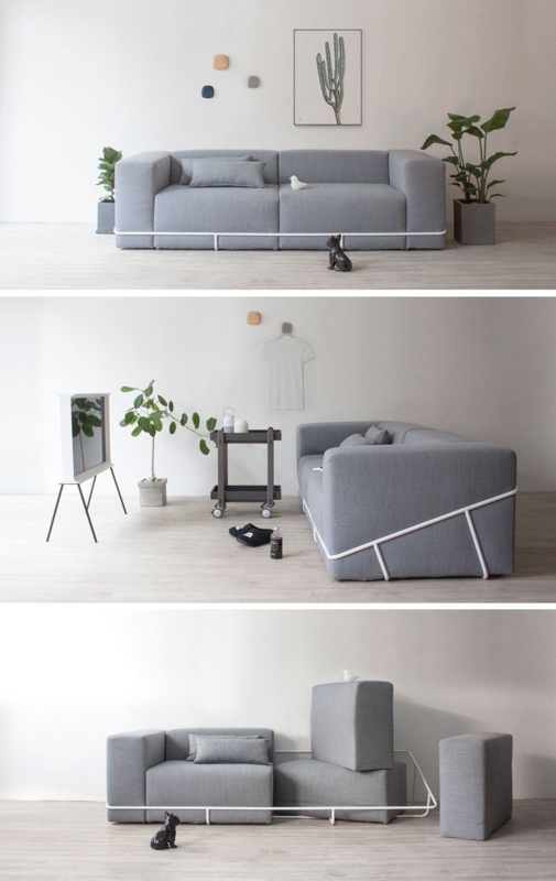 Modern Grey Sofa with Minimalist Metal Frame Design