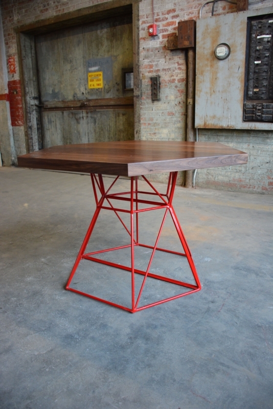 Modern Hexagon Dining Table with Red Geometric Base