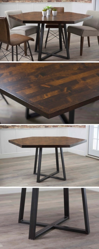 Modern Hexagon Wood Dining Table with Metal Base
