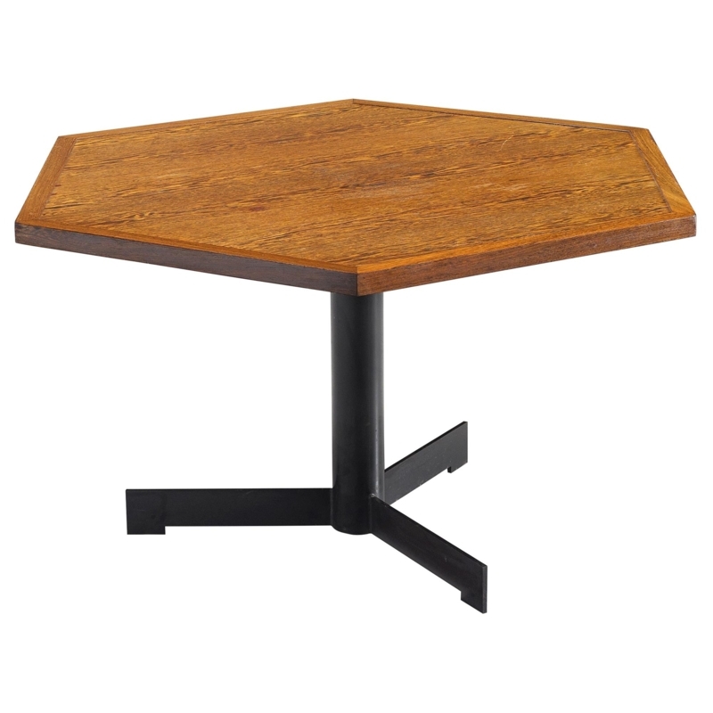Modern Hexagonal Wooden Dining Table with Metal Base