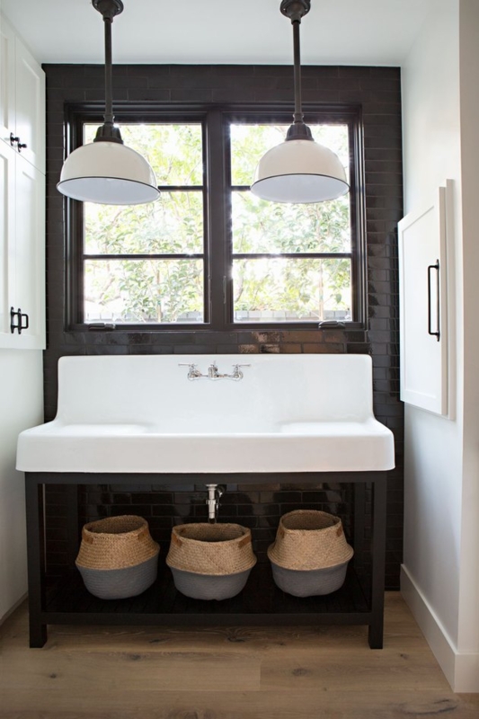 Modern Industrial Bathroom Sink with Pendant Lighting