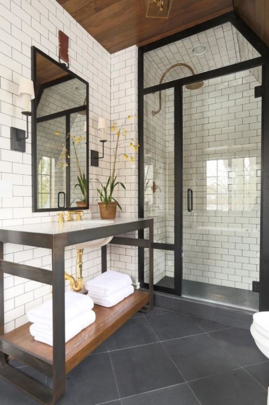 Modern Industrial Bathroom Vanity with Black Frame