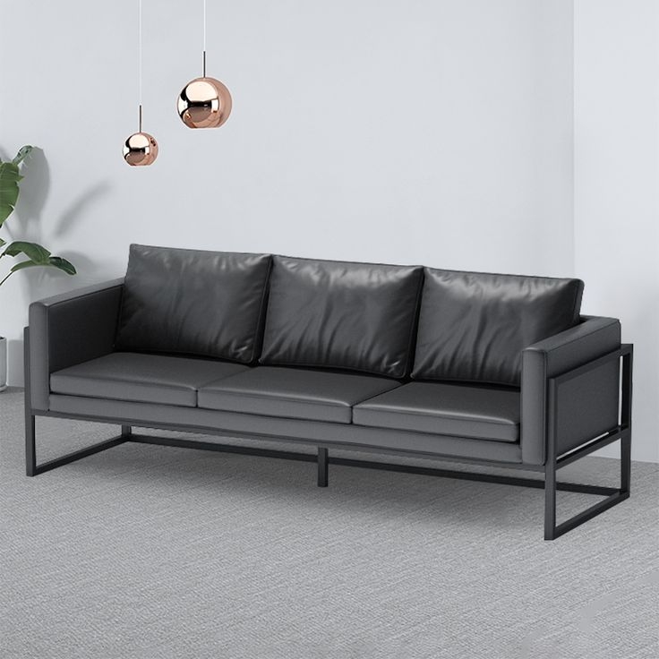 Modern Industrial Black Leather 3-Seater Sofa