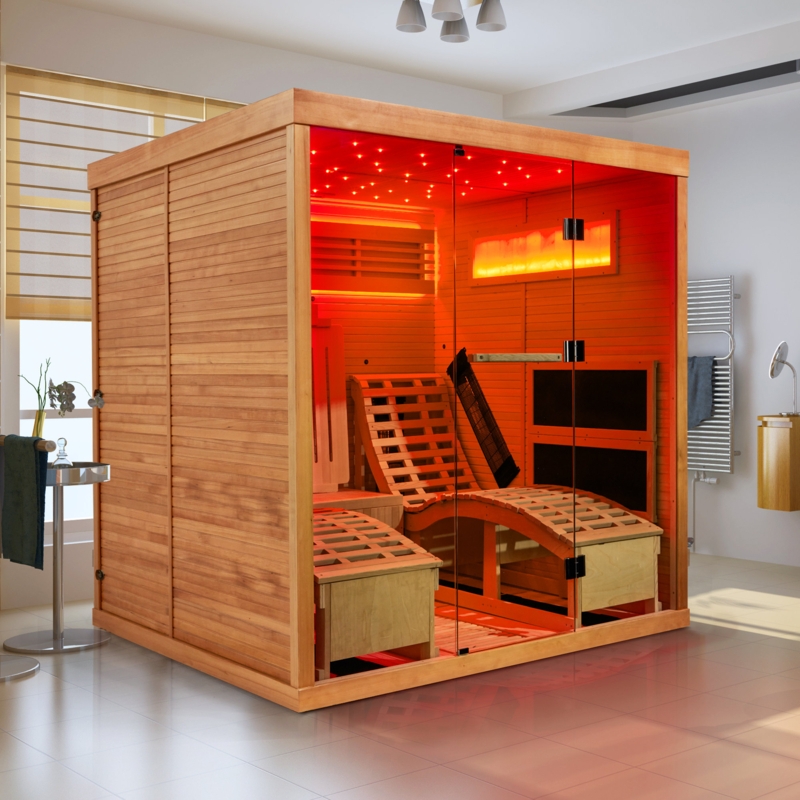 Modern Infrared Sauna for Two with Comfortable Chairs