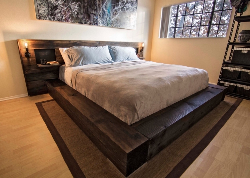 Modern King Platform Bed with Built-in Nightstands