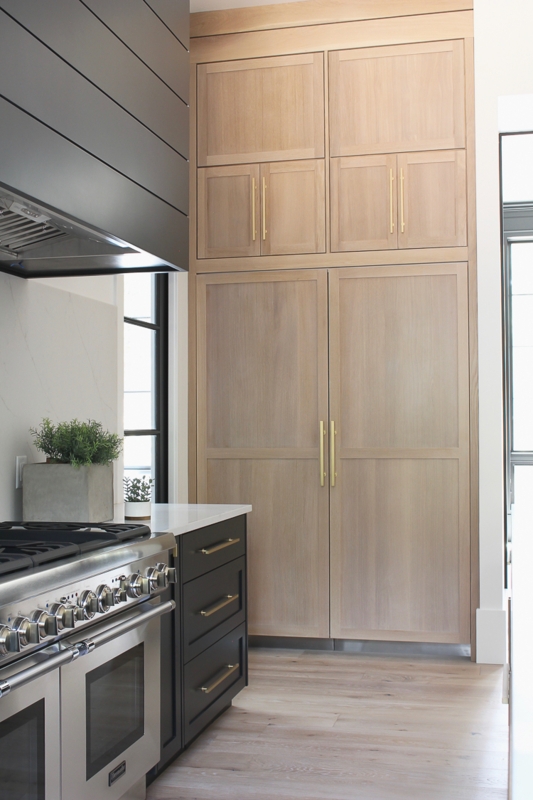 Modern Kitchen with Light Wood and Black Cabinets