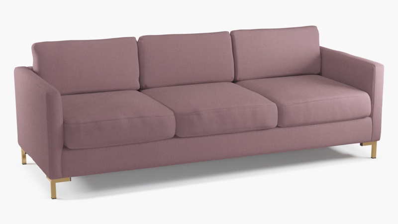 Modern Lavender Linen Upholstered Sofa with Gold Legs