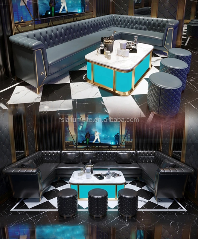 Modern Leather L-Shaped Sofa Lounge with Blue Accents