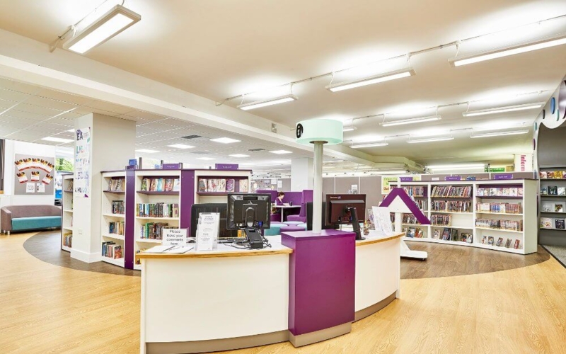 Modern Library Interior with Efficient LED Lighting