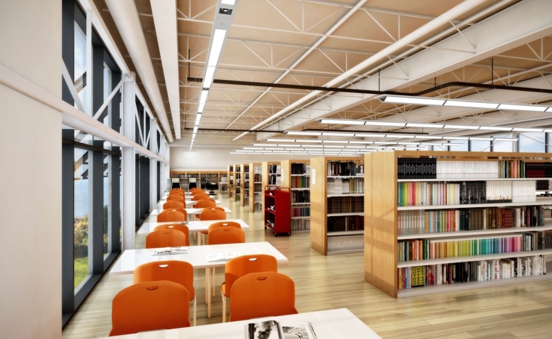 Modern Library Interior with GATICA Modular Lighting