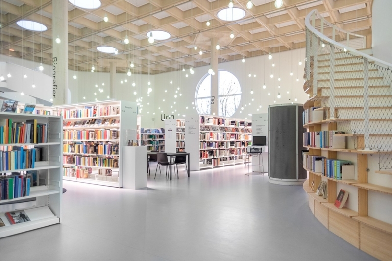 Modern Library Interior with Innovative Lighting Design