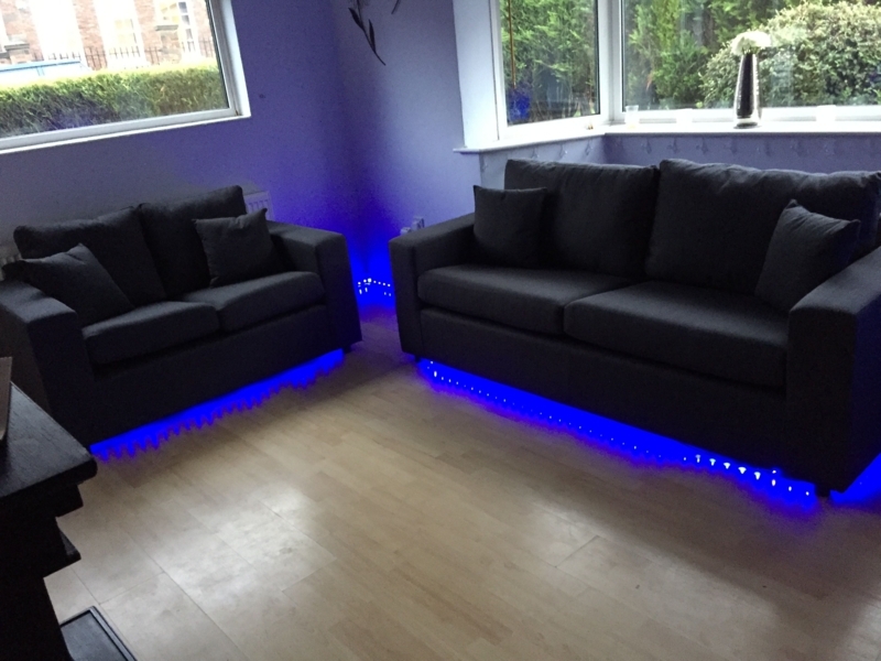 Modern Living Room with Blue LED Sofa Lighting