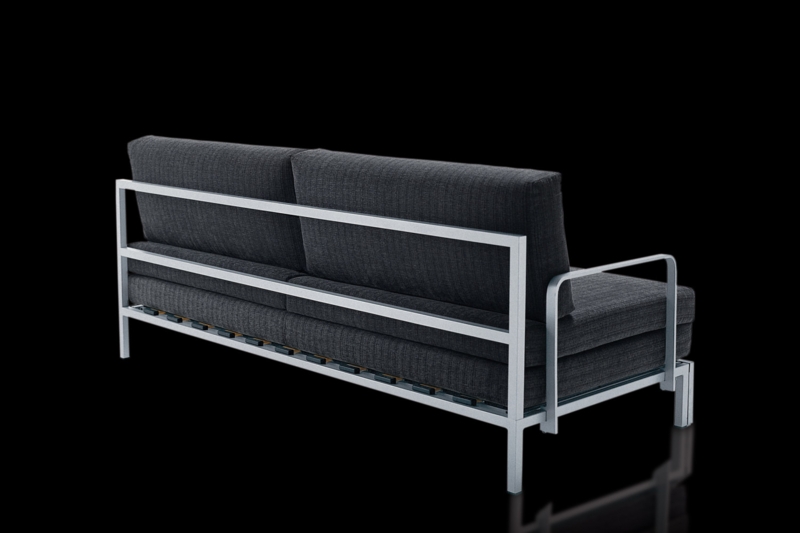 Modern Metal Frame Sofa Bed with Dark Upholstery