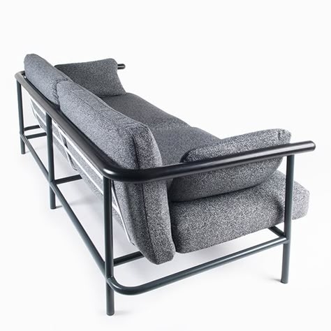 Modern Metal Frame Sofa with Grey Cushions