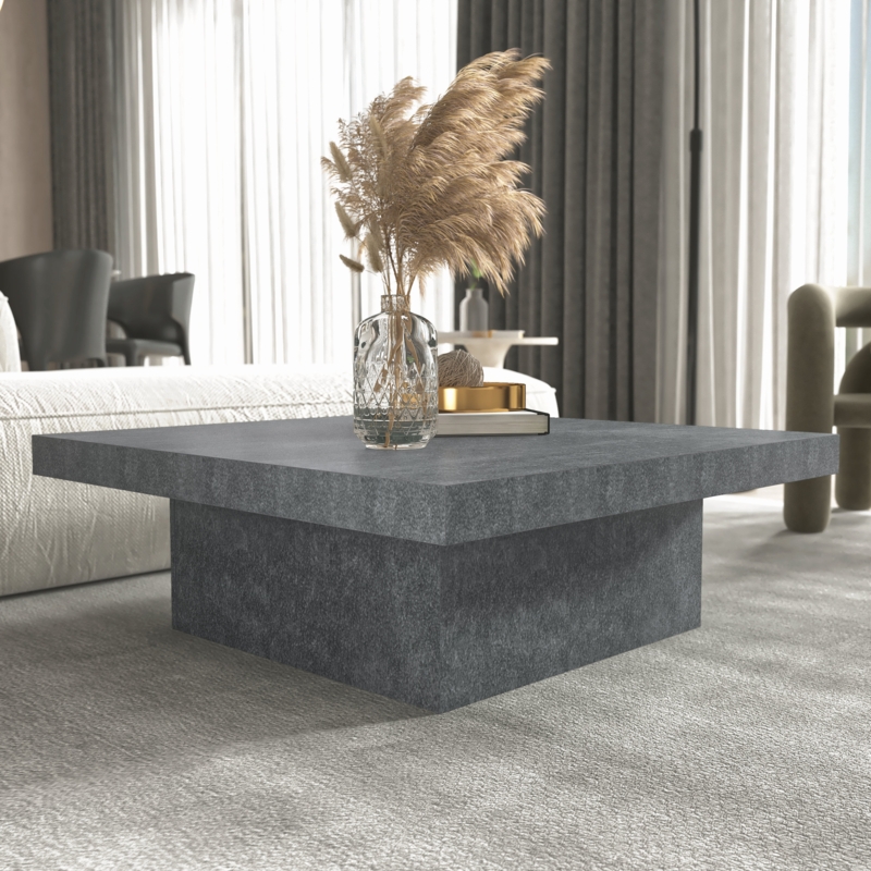 Modern Minimalist Gray Stone Coffee Table